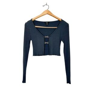 Nasty Gal Ribbed Knit Open Front Clip Front Crop Top 2